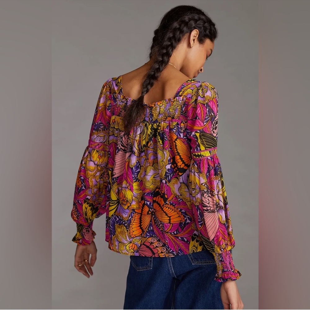 ALEXANDRA FARMER by ANTHROPOLOGIE Puff Sleeved Blouse in Pink Combo, Small - Picture 3 of 10